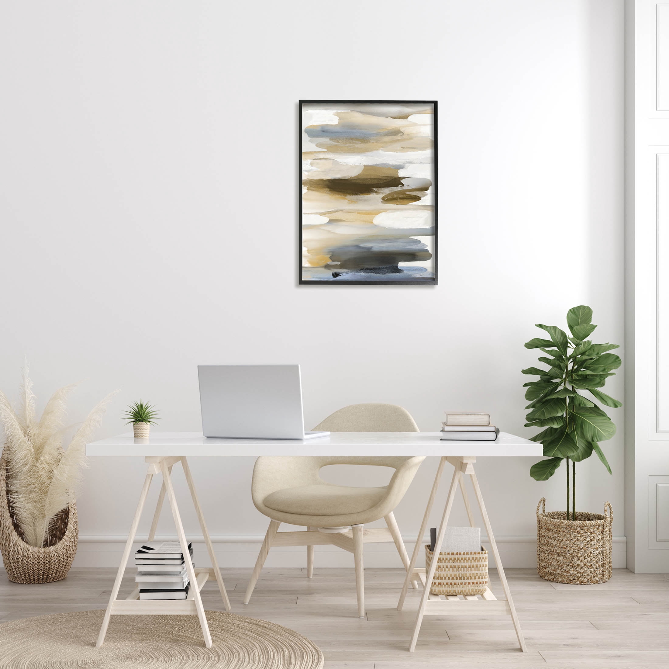 Stupell Industries Brown Blue Abstract Shapes Graphic Art Black Framed Art Print Wall Art, Design by Jackie Hanson