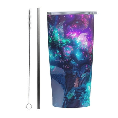 

Botanical illustration art 20 oz stainless steel insulated cup with handle lid and straw suitable for home office or car black