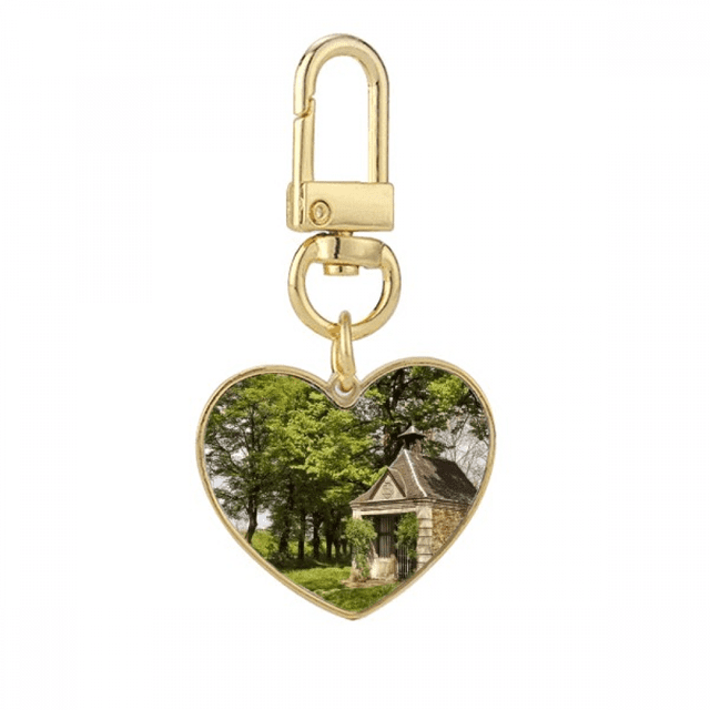 Green House Forestry Science Nature Scenery Gold Heart Keychain Metal Keyring Holder