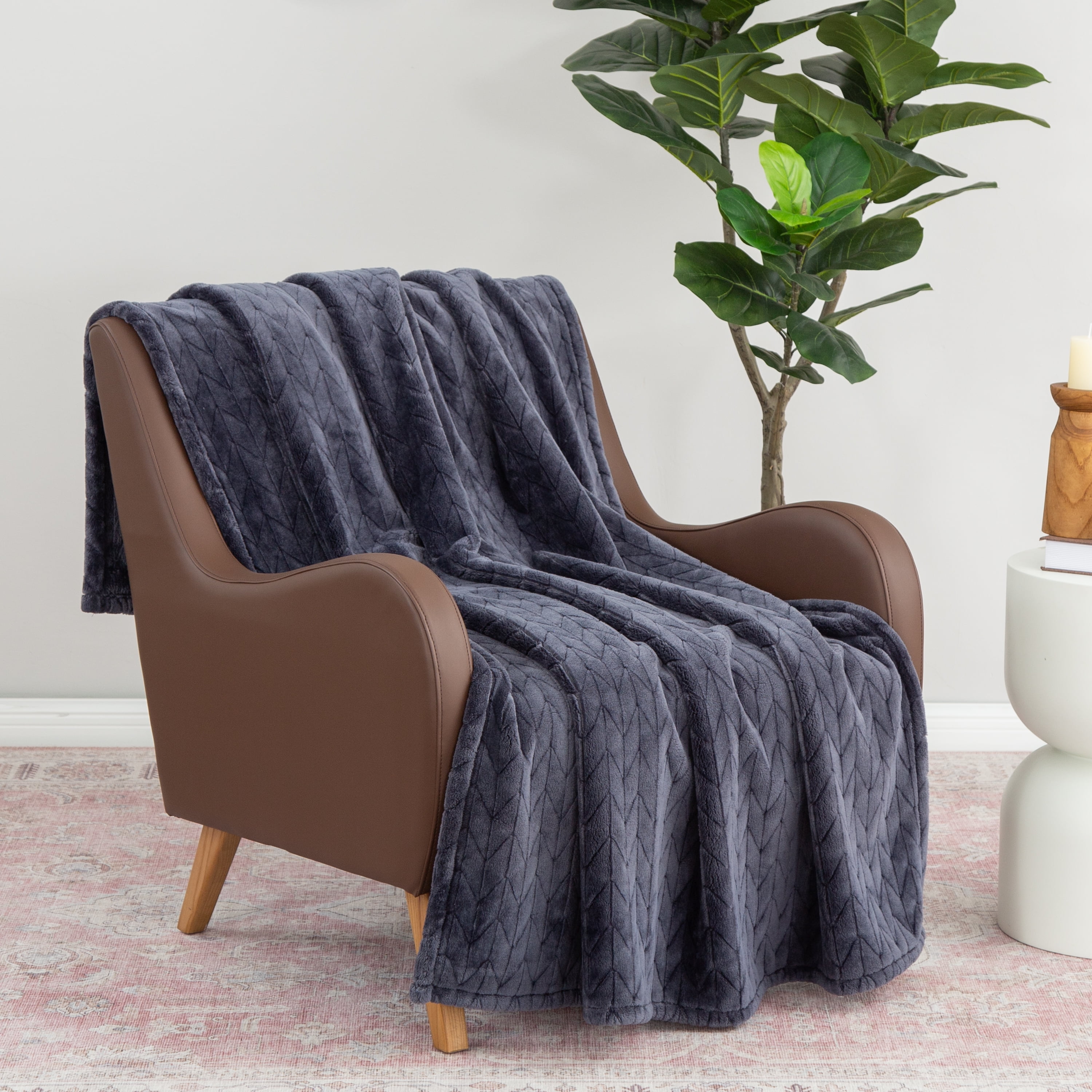 Better Homes & Gardens Textured Velvet Plush Soft Fleece Throw Blanket, Oversized, Greystone