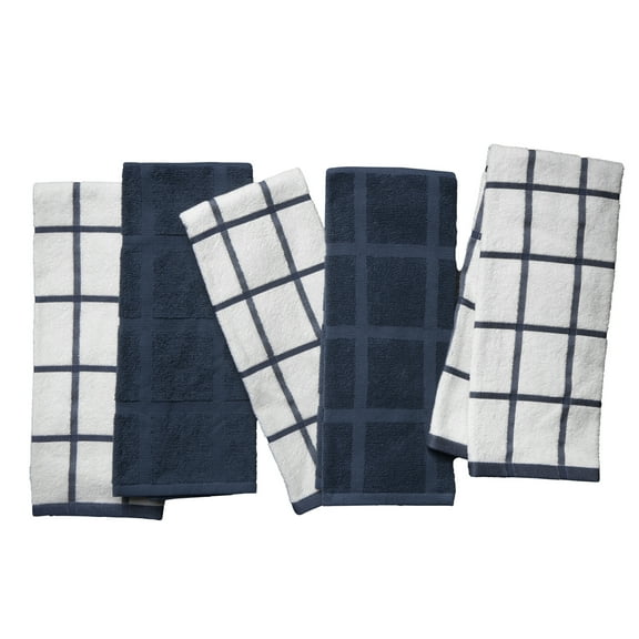 Thyme & Table Kitchen Towels, Navy Windowpane, 5 Pack Set