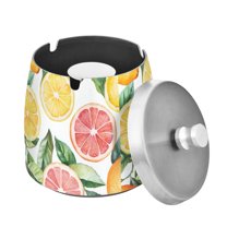 Yayeee Ashtray with Lid for Cigarette Smokeless Stainless Steel Home Ash Holder, Candy Grapefruit