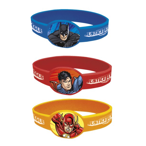 Justice League Rubber Bracelet Party Favors, Assorted, 4ct