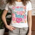 thumbnail image 3 of Raising Kids and Trusting God T-Shirt for Women | Christian Mom Floral Tee, Aqua, L, 3 of 6