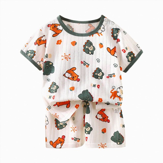 COMVALUE Ensemble de Sommeil pour Filles Ensemble de Pyjama d'Été à Manches Courtes pour Tout-Petites Pyjamas Rayés Mignons Ensemble de Jammies Vert Foncé pour Taille 6-12 Mois
