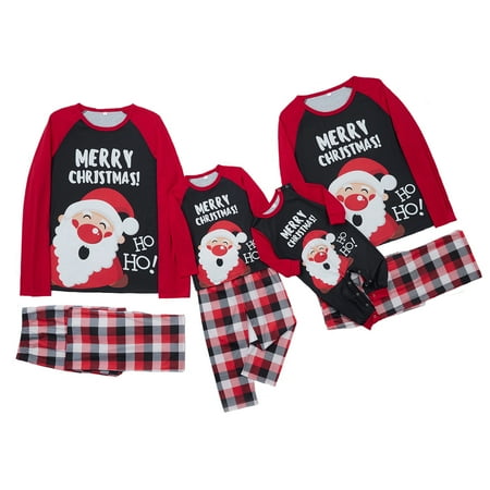 

Sunisery Christmas Family Matching Pajamas Set Adult Kids Santa Print Tops and Casual Plaid Pants Sleepwear