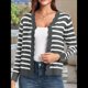 thumbnail image 4 of Suéteres Tipo Cárdigan de Larga para Mujer, Informales, Ligeros, con Botones y Cuello en V, para Otoño Rayas Grises L, 4 of 9