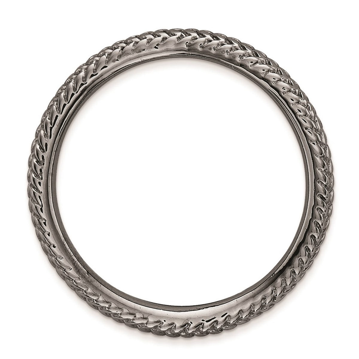 2.25mm 925 Sterling Silver Textured Patterned Ruthenium plating Stackable Polished Black Plate Wave Ring Size 6 Stackabl