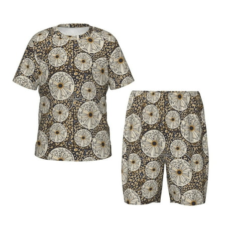 Luyuia Dandelion Flower Print Girls  2-Piece Tie-Dye Pajama Set  Cute Summer Loungewear with Shirt and Tank Shorts Nightwear-3X-Large