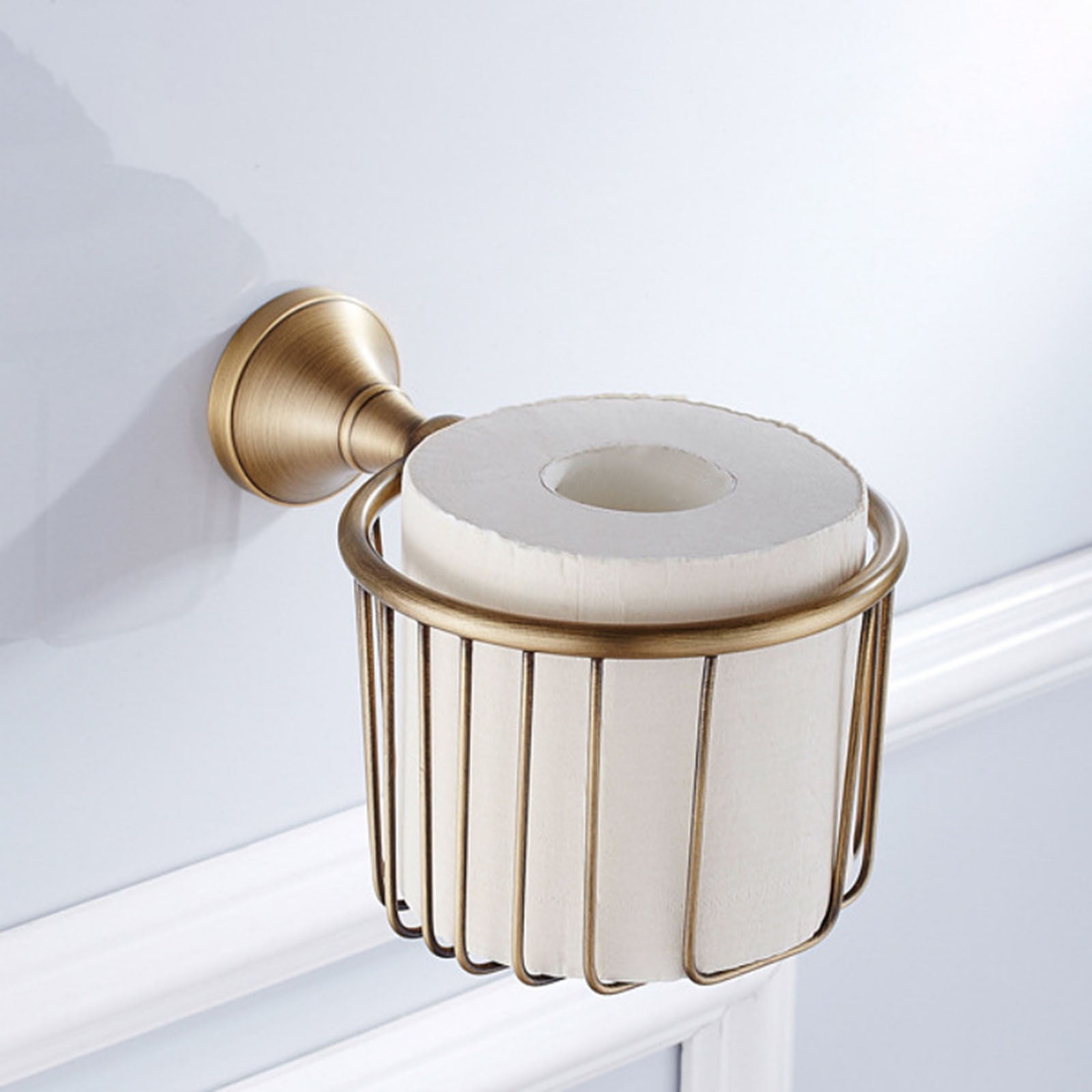 Retro Metal Toilet Paper Holder - Wall Mounted Wire Basket Design with Rust-Resistant Finish, Space-Saving Tissue Roll Storage Rack for Bathroom, Vanity or Powder Room