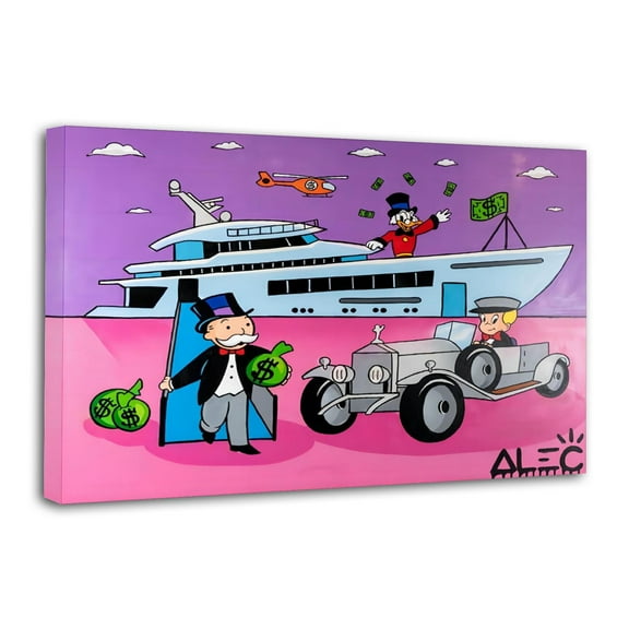 Alec-Monopolys Gang with Yacht And Car Picture Print Canvas Poster Wall Paint Art Posters Decor Modern Home Artworks Gift 12x18inch(30x45cm)