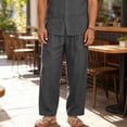 thumbnail image 5 of Gamivast Linen Pants for Men Straight Leg Mid Rise Drawstring Elastic Waist Breathable Lightweight Beach Pants with Pockets Resort Vacation Wear, 5 of 8