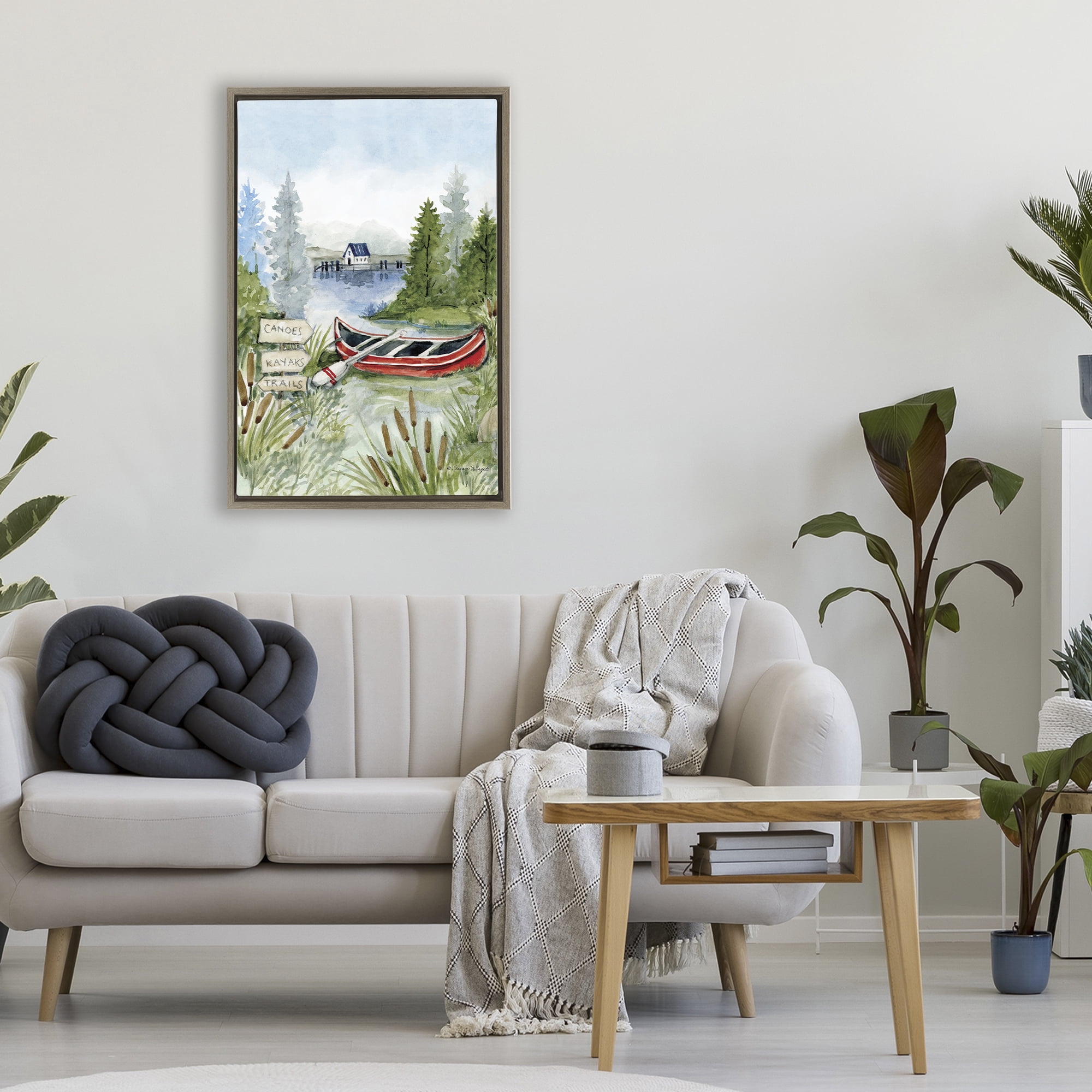 Stupell Industries Canoe On Lake Brown Framed Floater Canvas Wall Art, design by Susan Winget