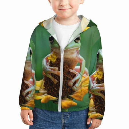 

Goofa Tree Frog Sitting On Sunflowes Printed Kids Zip-Up Hoodie Girls Boys UPF50+ Sun Protection Jacket Hooded Cooling Shirt-4 Years