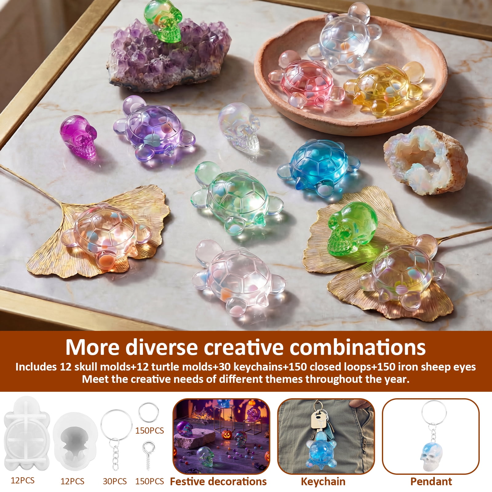 24Pcs Skull and Turtle Shape Resin Molds, 3D Animal Silicone Molds for Epoxy Resin, Large Sea Turtle Marine Art Silicone Resin Molds for Craft, Ocean Theme Night Lights, Home Decor