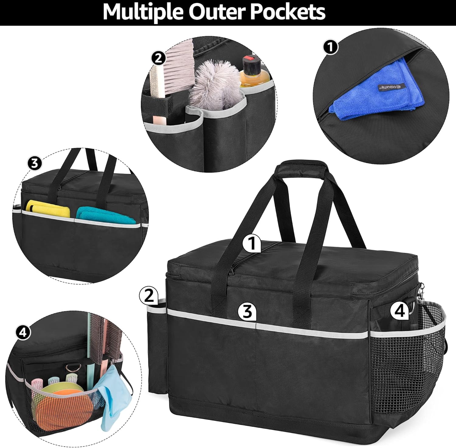 TT-Extra-Large Cleaning Caddy with EVA Hard Bottom, High Capacity Cleaning Supplies Organizer for Housekeeping & Home Work, Cleaner Tools Tote Bag with Shoulder Strap, Patent Design