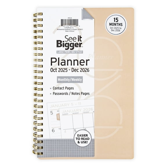See It Bigger Monthly Weekly Planner Medium 5.5 x 8.75 15-Months October 2025 to December 2026