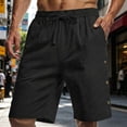 thumbnail image 2 of Thousandth Men Cotton Shorts Casual Bermuda Shorts Elastic Waist Plain Drawstring Linen Style Shorts Breathable Comfortable Summer Shorts with Buttons, 2 of 8