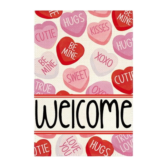 S SERENABLE Valentine's Day Garden Flag Decorative Festival Layout Love Hearts Yard Flag Pink and Red