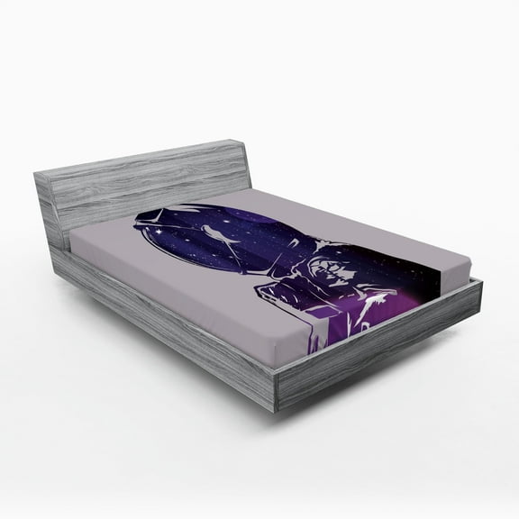 Ambesonne Nebula Fitted Sheet, Astronaut Space Outer, Queen Size, Pink Purple