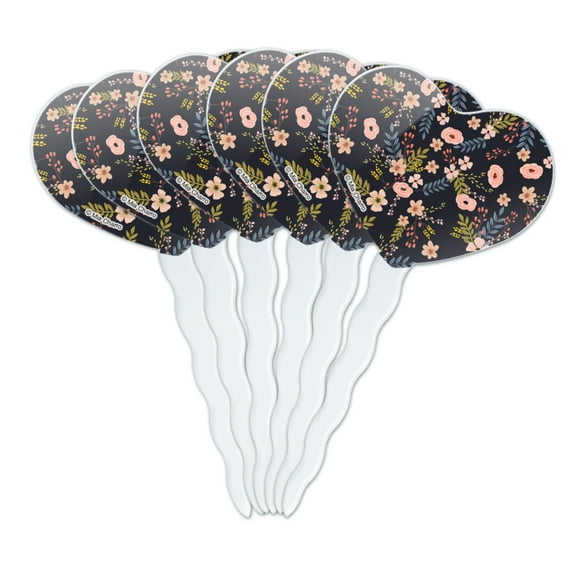 Tilda Floral Pattern Heart Love Cupcake Picks Toppers Decoration Set of 6