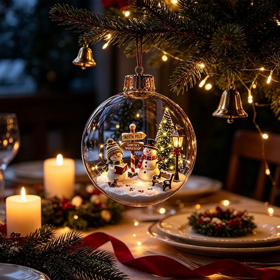Coollooc Glowing Christmas Story Ornament, Christmas Light-Up Hanging Ornament with Mini Holiday Scene, Festive Keepsake Gift for Home Christmas Party Decoration(E)