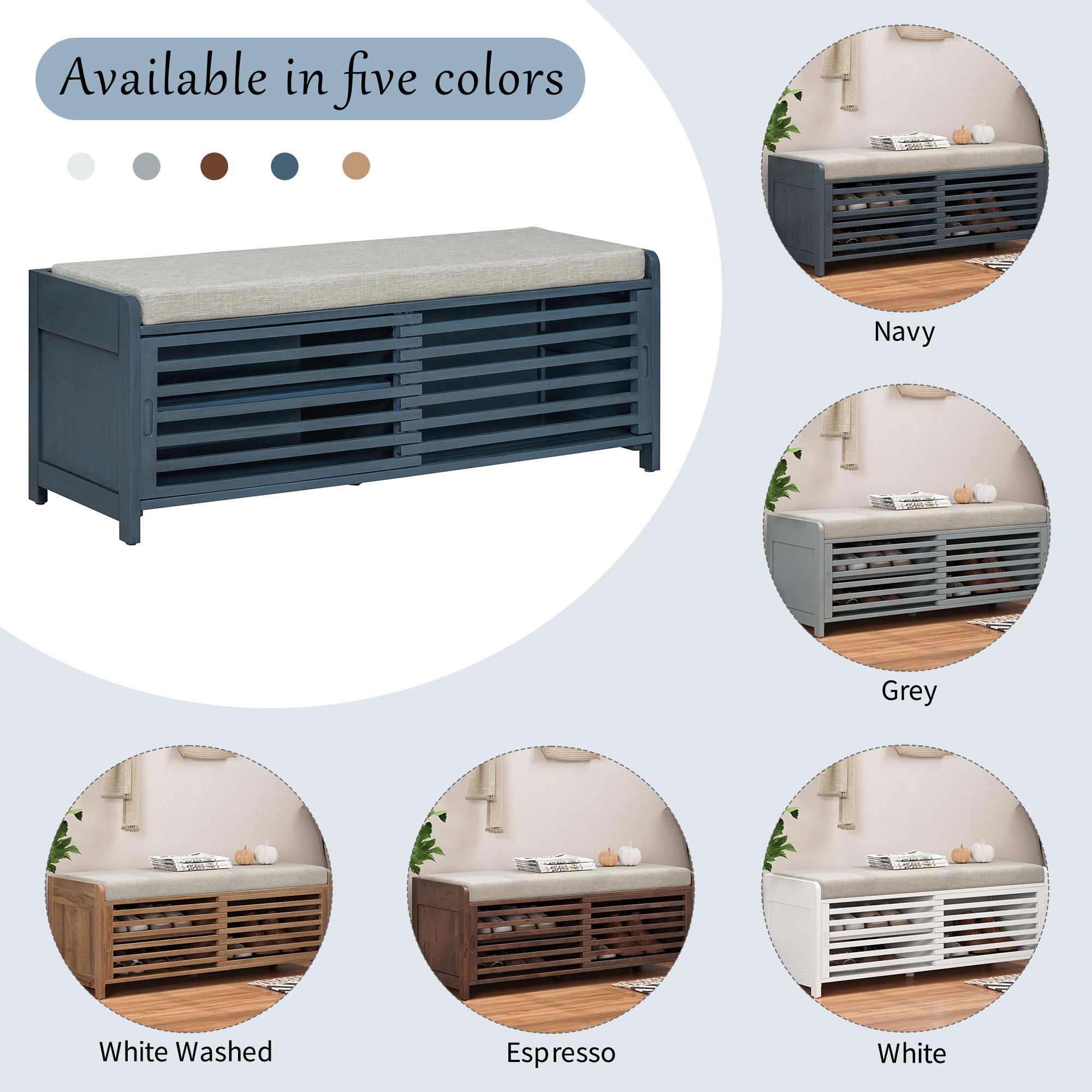 Aukfa Shoe Storage Bench with Cushion, Entryway Bench, 2 Tier Shoe Rack Organizer for Entryway Living Room Bedroom, Navy