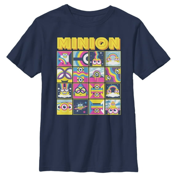 Boy's Minions: The Rise of Gru Rainbow Panels Graphic Tee Navy Blue Large