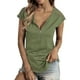 thumbnail image 1 of Mujer Cremallera Cuello en V Encaje Crochet Ojal Top Manga corta Camisa casual Transpirable Color puro, 1 of 6