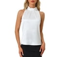thumbnail image 1 of INSPIRAR CHIC Blusas de Trabajo Sin Mangas de Satén para Mujeres con Lazo en el Cuello Sólido L Blanco, 1 of 6