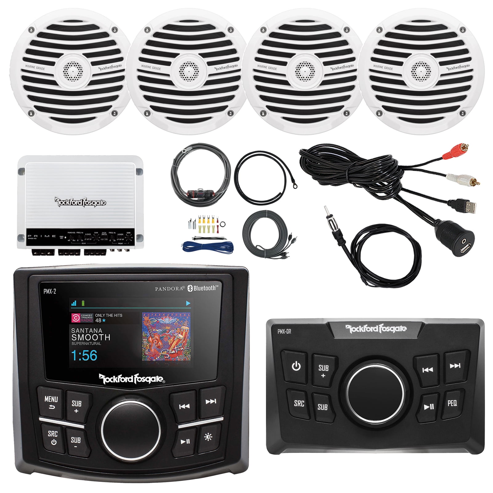 Rockford Fosgate Bluetooth Marine MP3 Receiver, Remote Control, 4x 6.5
