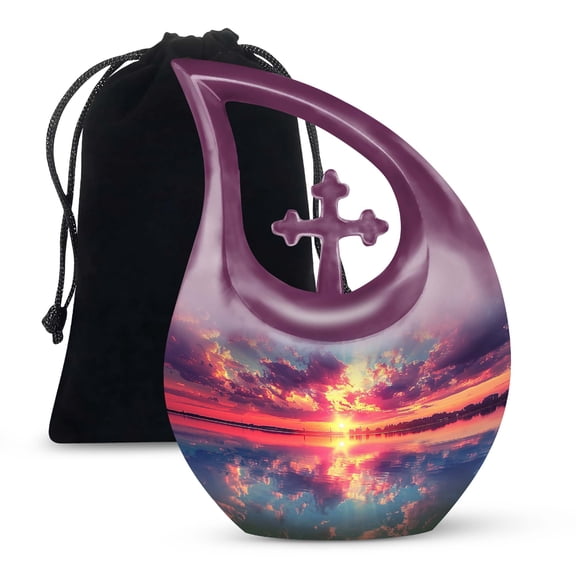 JAGSHASHI Sunset Reflection Over Water Urn Large Adult Male - Funeral Urns Men - Cremation Urn Adult Male - Urn For Women Ashes - 10 Inch With Velvet Bag - Cremation Urn Human Ash - Burial Urns