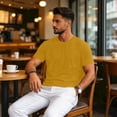 thumbnail image 4 of Men's Short Sleeve T-Shirt Crew Neck Casual Tops Solid Color Basic Plain Summer Loose Fit Shirts Khaki M, 4 of 5