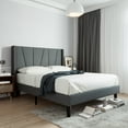 thumbnail image 3 of Sha Cerlin Full Bed Frame, Upholstered Platform Bed with Wingback and Geometric Headboard, Gray, 3 of 9