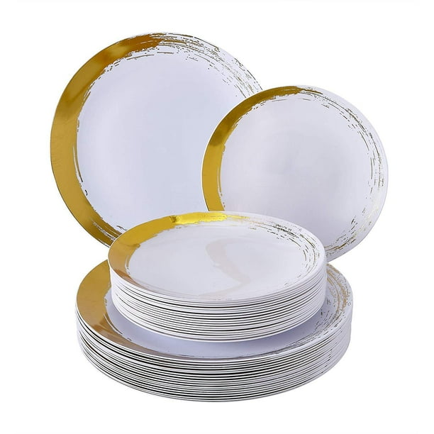 BRUSHED DISPOSABLE DINNERWARE SET | 20 Dinner Plates | 20 Side Plates | Heavy Duty Plastic | for 
