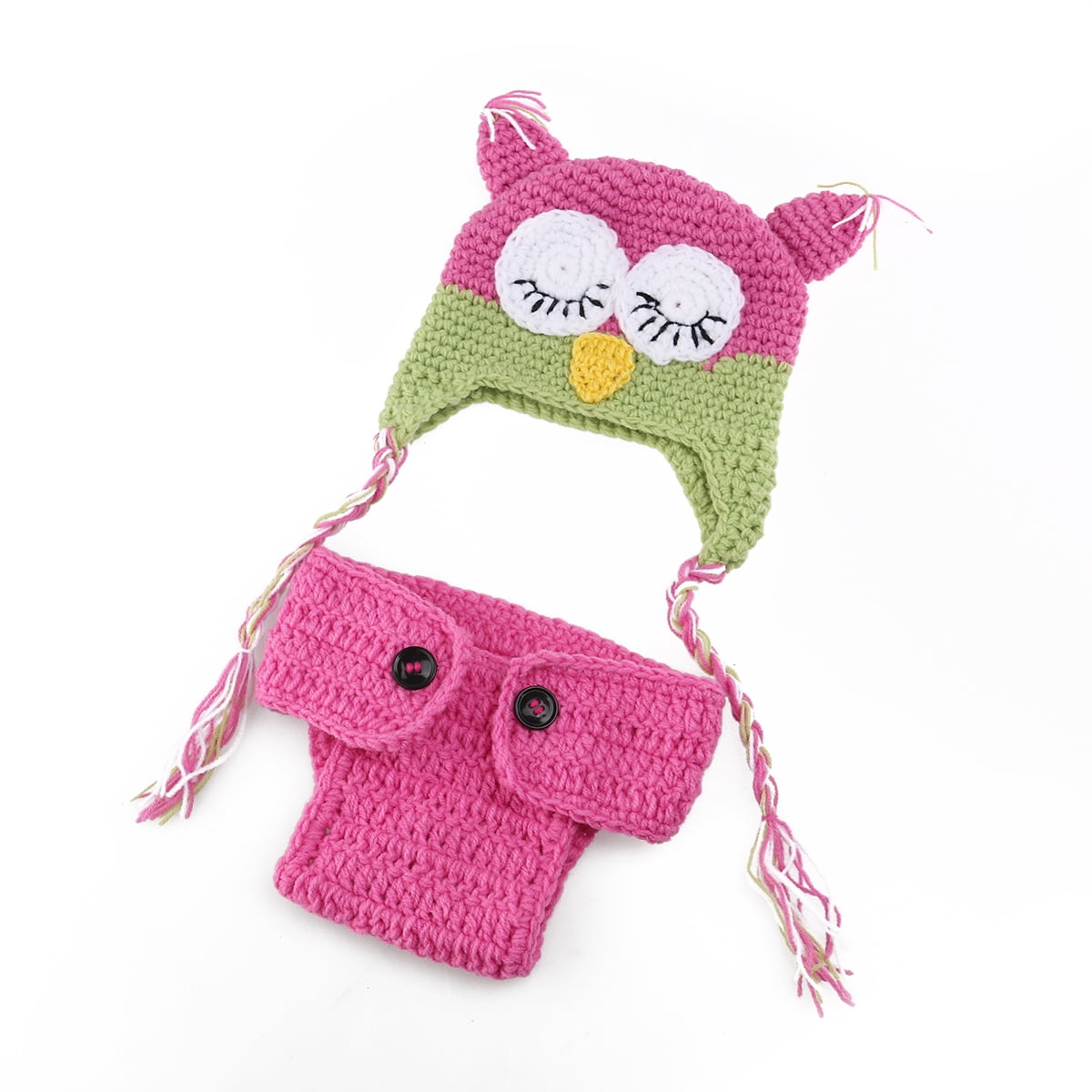 Hand made hat owl pink size 0-6 months 