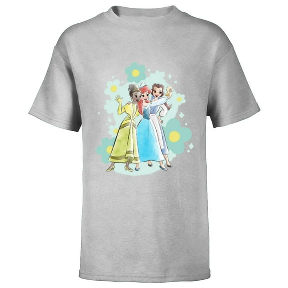 Disney Princess Tiana Ariel and Belle Seashell Selfie - Short Sleeve T-Shirt for Kids - Customized-Athletic Heather