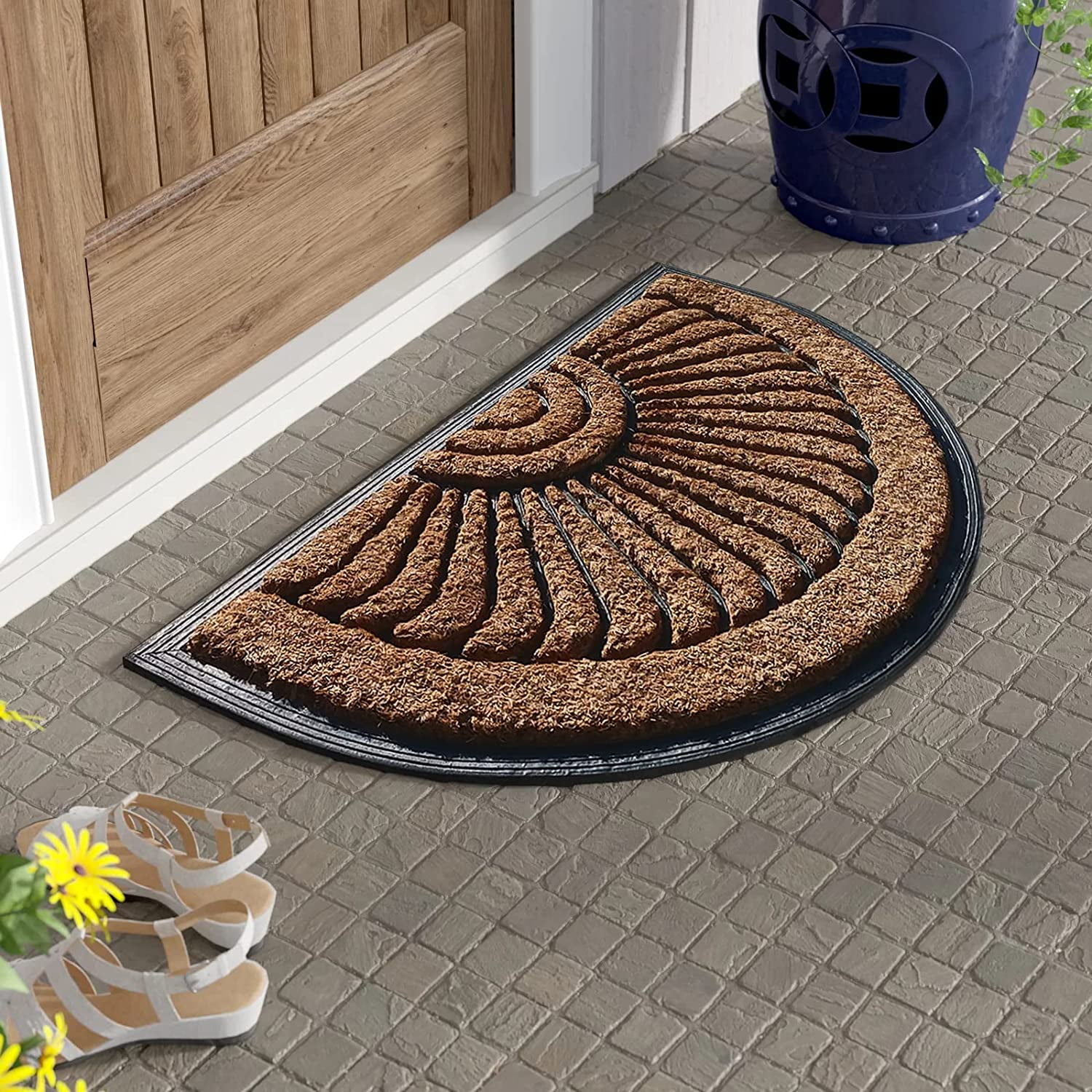 A1 Home Collections A1hc Welcome Flocked Entrance Door Mats Black/Beige 30 in. x 60 in. Rubber & Coir, Heavy Duty, Extra Large Size Doormat