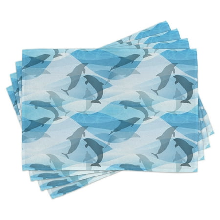 

Sea Animals Placemats Set of 4 Dolphin Fish Pattern Silhouette Under the Sea Waves in Contemporary Design Washable Fabric Place Mats for Dining Room Kitchen Table Decor Blue and Grey by Ambesonne