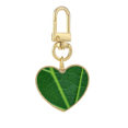 thumbnail image 1 of Dark Green Nature Illustration Pattern Gold Heart Keychain Metal Keyring Holder, 1 of 3