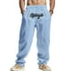 thumbnail image 1 of Pantalones largos para hombre, holgados, informales, de lino, de color liso, con bolsillo bordado, cordón ajustable y cintura elástica, de poliéster., 1 of 9