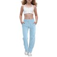 thumbnail image 2 of Lenpel Girls' Casual Pants Lightweight Elastic Waist Drawstring Wide Leg Pants Loose Summer Trousers with Pockets 8-15 Y, 2 of 7