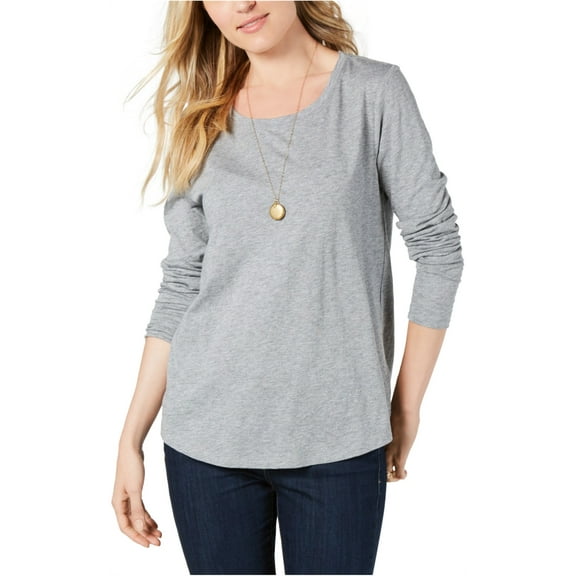 Style & Co. Womens Long Sleeve Basic T-Shirt, Grey, Large