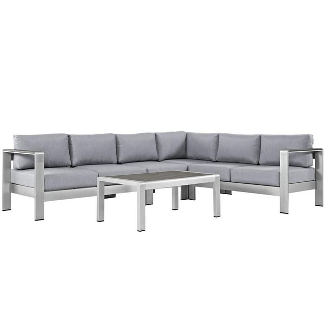Modway Shore 5-Piece Aluminum Outdoor Patio Furniture Sectional