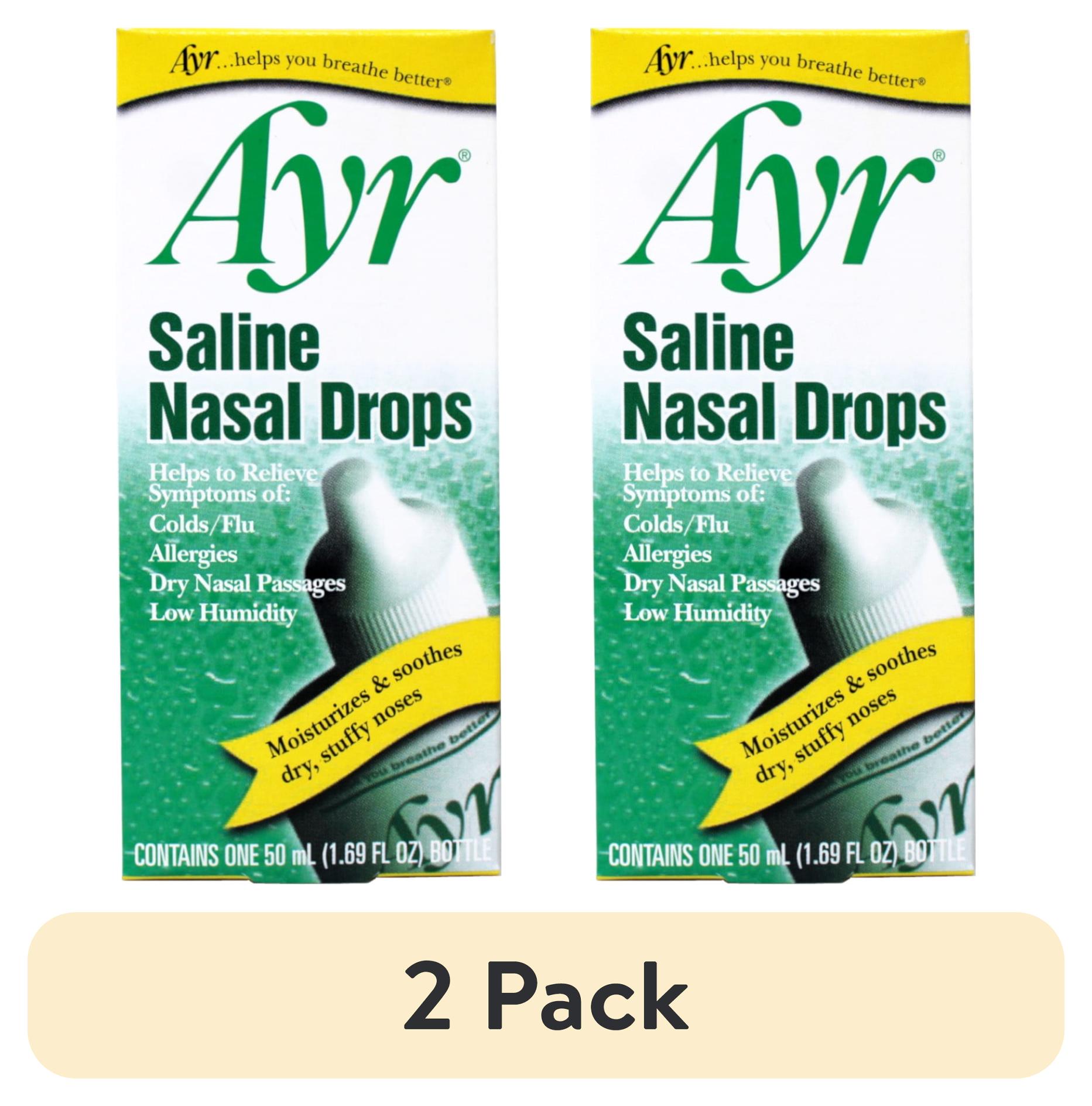 (2 pack) Ayr Saline Nasal Drops, Cold/Flu, Allergy, Dry Nasal Passages Relief, Moisturizes & Soothes Dry Stuffy Noses, 1.69 fl oz