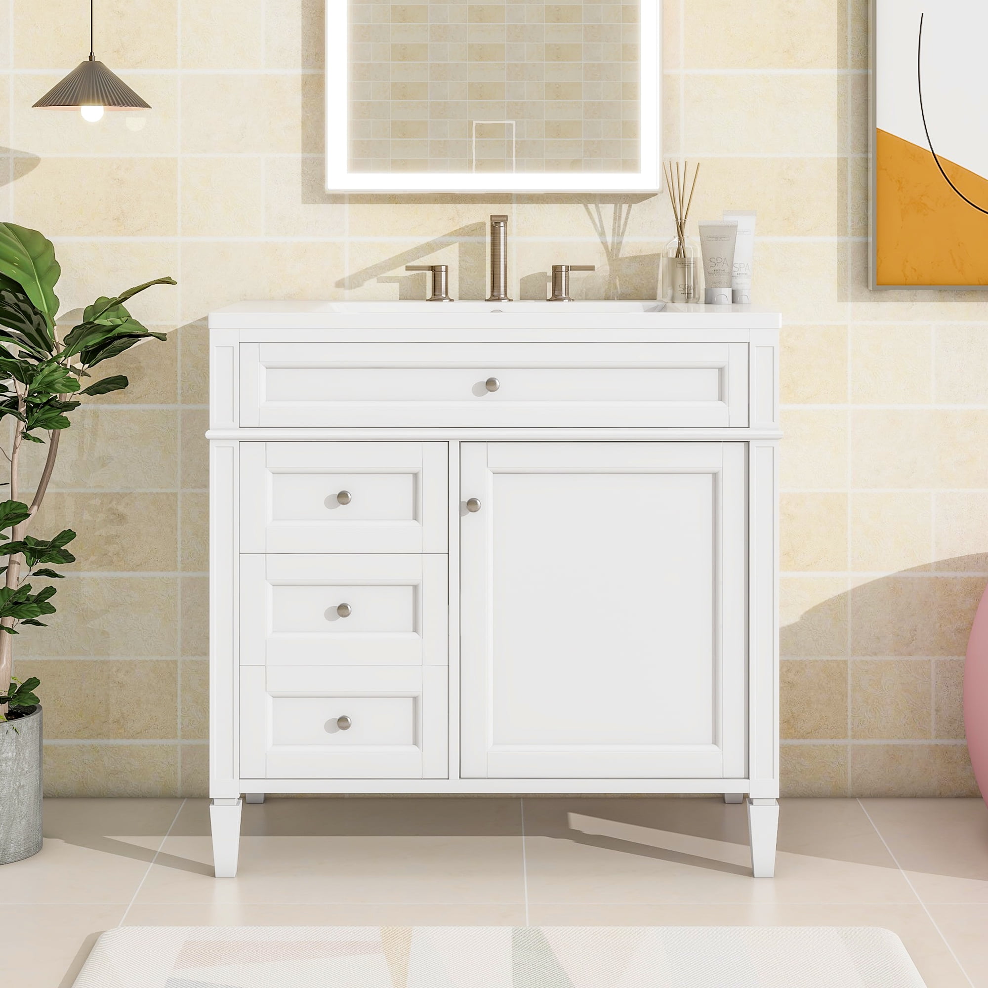 Euroco Freestanding Bathroom Vanity with Drawers and Cabinet Door Organizer, Modern Sink Cabinet, Easy Assembly