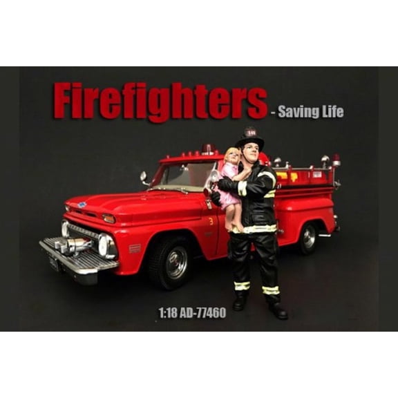 Firefighter Saving Life, American Diorama 77460 - 1/18 Scale Accessory for Diecast Cars