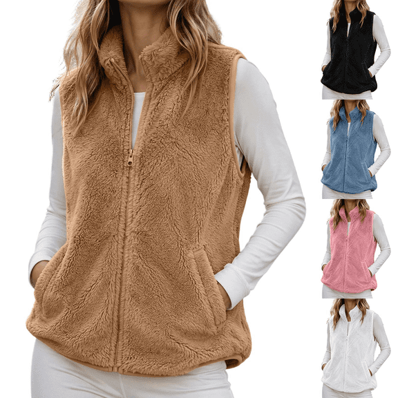 VBVC Women's Fleece Vest with Pockets , Fuzzy Warm Zip Up Sleeveless Jacket For Women, S-XL