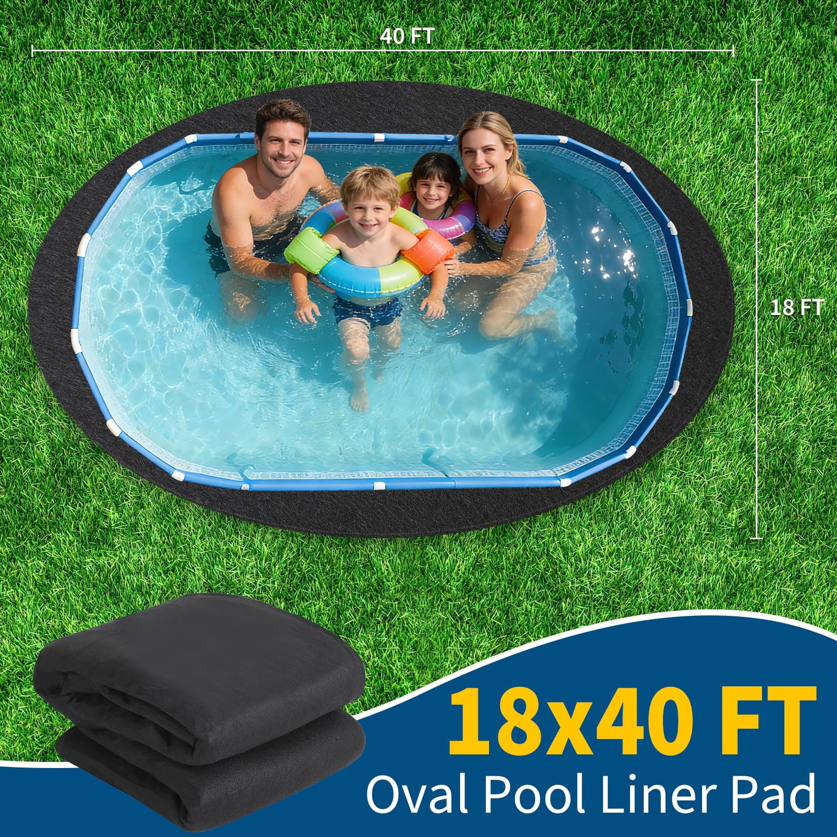 Non-Woven Pool Liner Pad,18x40 Heavy Duty Geotextile Fabric for Above Ground Pools, Puncture & Weed Barrier, Eco-Friendly, Multiple Sizes for Oval