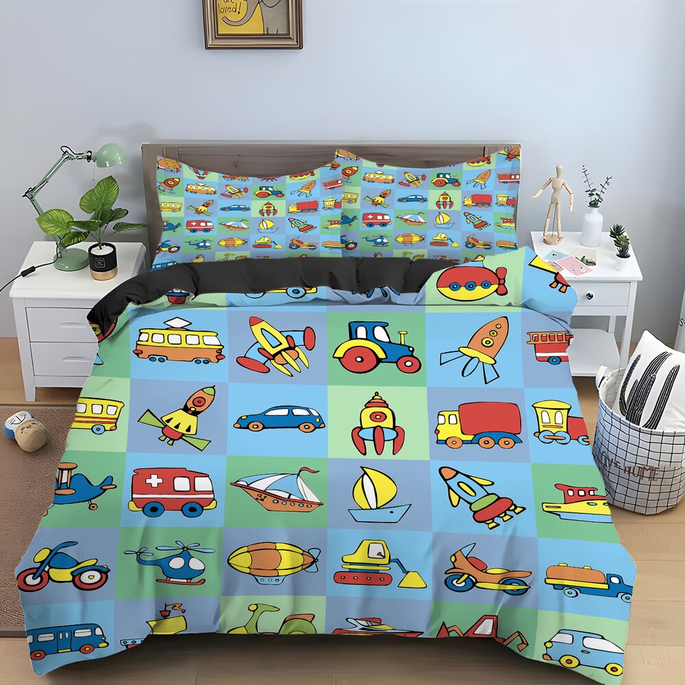 Tractor Truck Duvet Cover for Boys Kids Car Excavating Machinery Farm